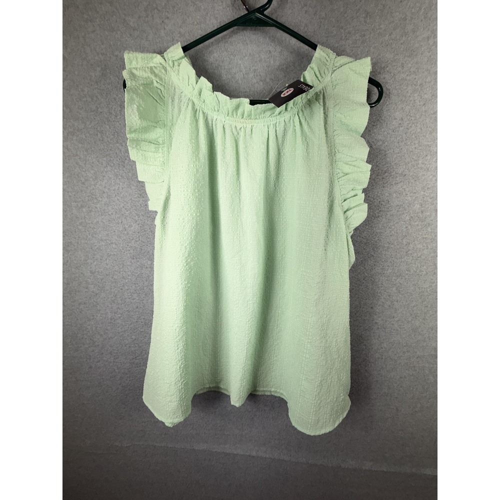 Perch By Blu Pepper Blouse Womens 2XL Mint Green Ruffle Sleeveless Textured Top